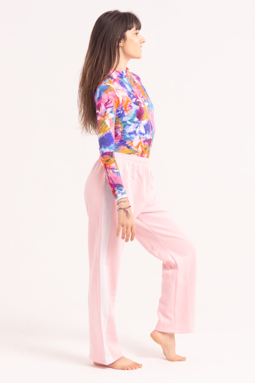 Contemporary Dance Leotard -  Long Sleeve & Shorts - Blue-Pink Tropical