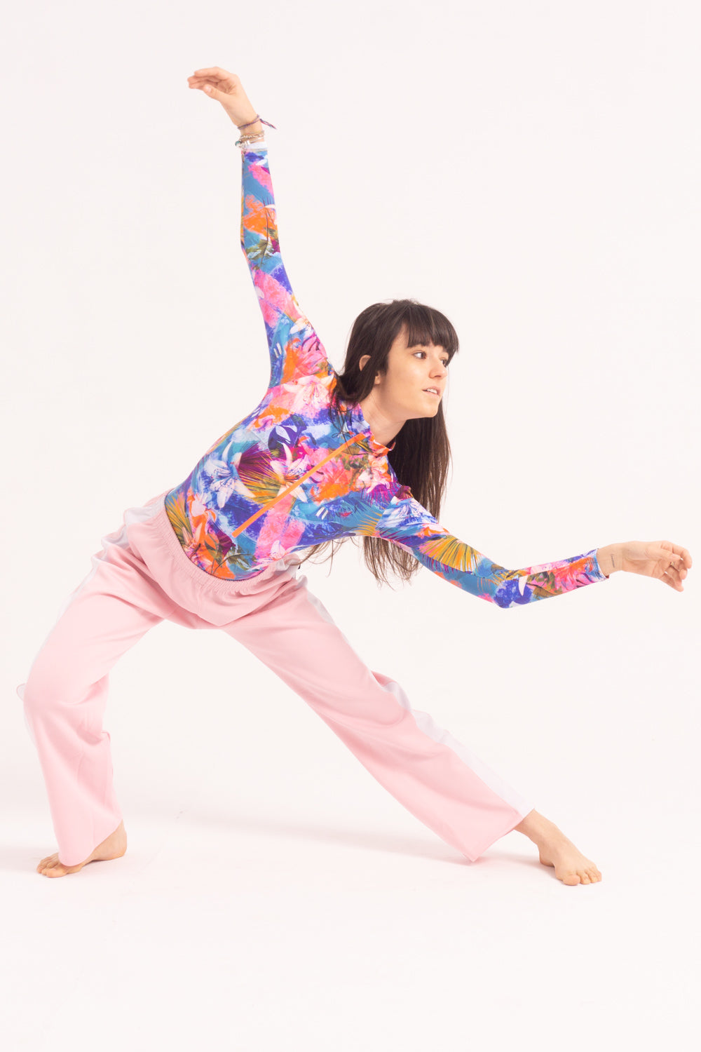 Contemporary Dance Leotard -  Long Sleeve & Shorts - Blue-Pink Tropical