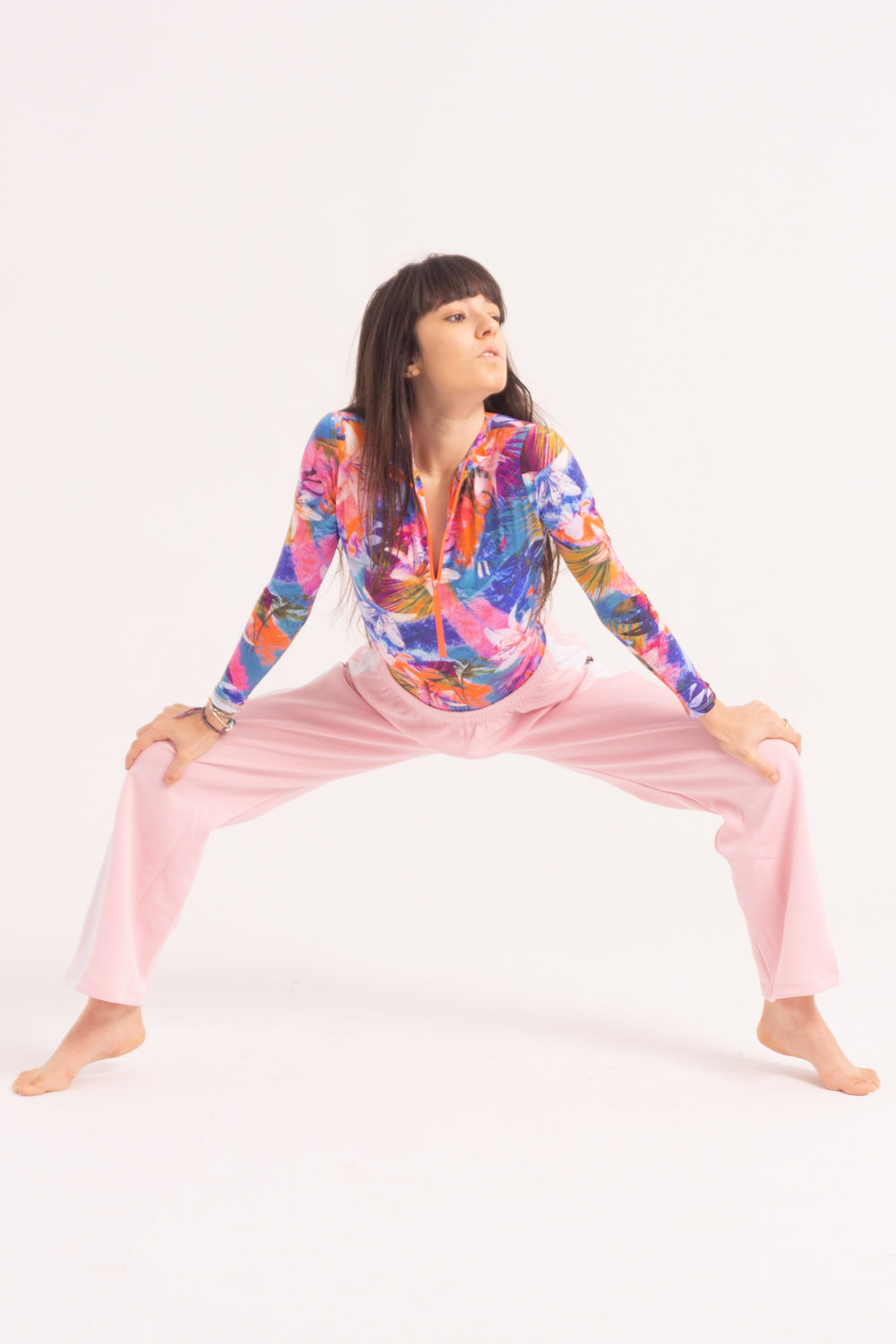 Contemporary Dance Leotard -  Long Sleeve & Shorts - Blue-Pink Tropical