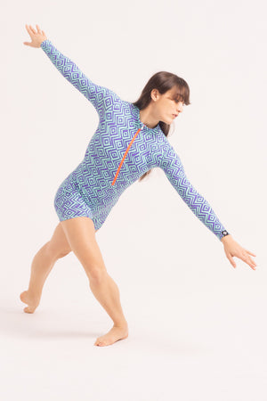 Justaucorp de Danse Contemporaine - Manches Longues et Short - Blue Snake