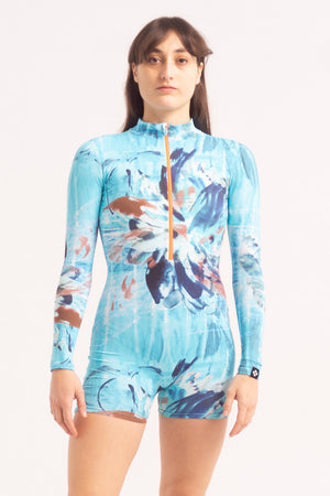 Contemporary Dance Leotard -  Long Sleeve & Shorts - Blue Surf