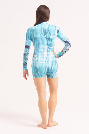 Contemporary Dance Leotard -  Long Sleeve & Shorts - Blue Surf