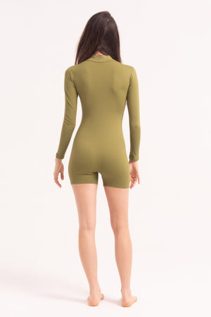 Contemporary Dance Leotard -  Long Sleeve & Shorts - Kaki