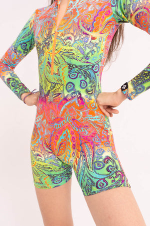 Contemporary Dance Leotard -  Long Sleeve & Shorts - Psychedelic