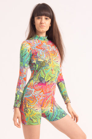 Contemporary Dance Leotard -  Long Sleeve & Shorts - Psychedelic