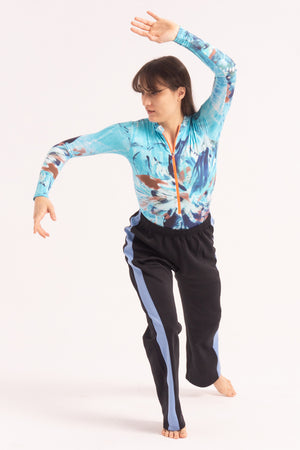 Contemporary Dance Leotard -  Long Sleeve & Shorts - Blue Surf