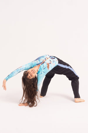 Contemporary Dance Leotard -  Long Sleeve & Shorts - Blue Surf