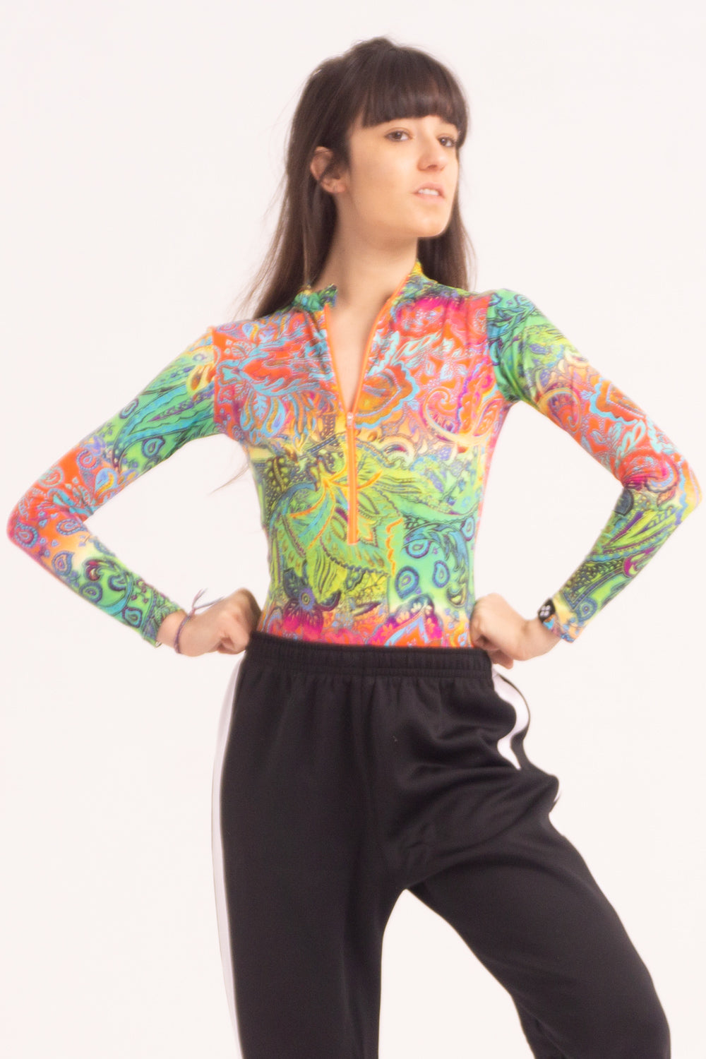 Contemporary Dance Leotard -  Long Sleeve & Shorts - Psychedelic